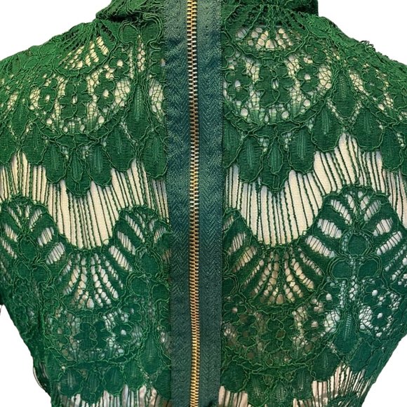 Green Lace Zipper Back Blouse - Picture 4 of 5